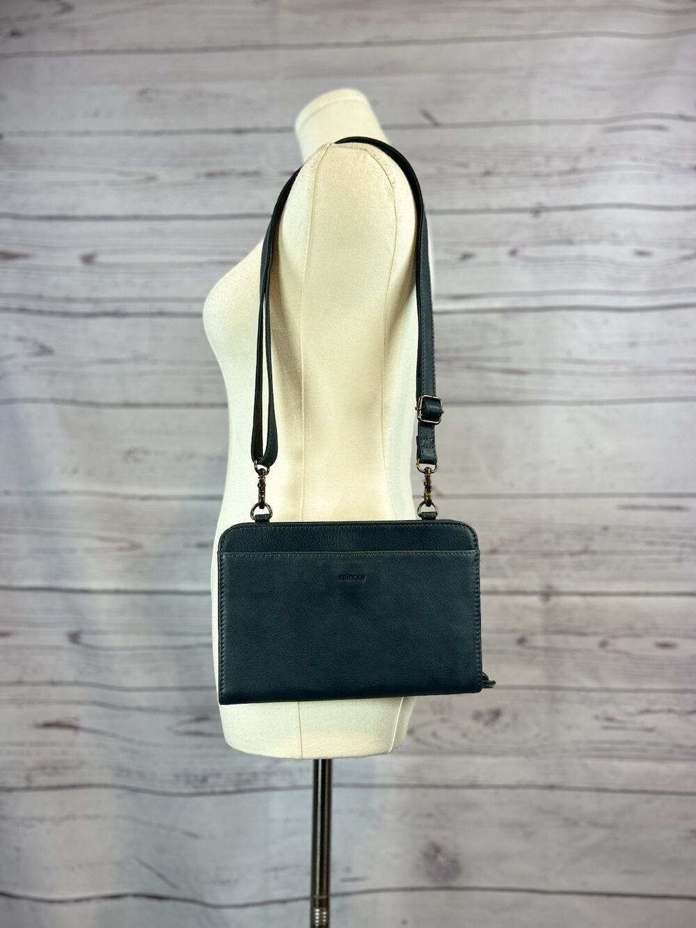 Minooy Leather Crossbody Wallet Bag Teal Zip Around Organizer Purse